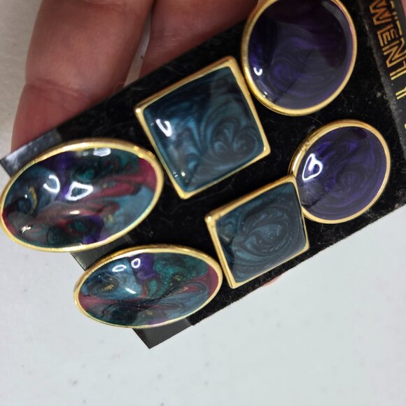 Vintage Earrings New Swirl Purple Blue Gold Tone Pierced Lot of 3 Twenty West 80 - Picture 4 of 6